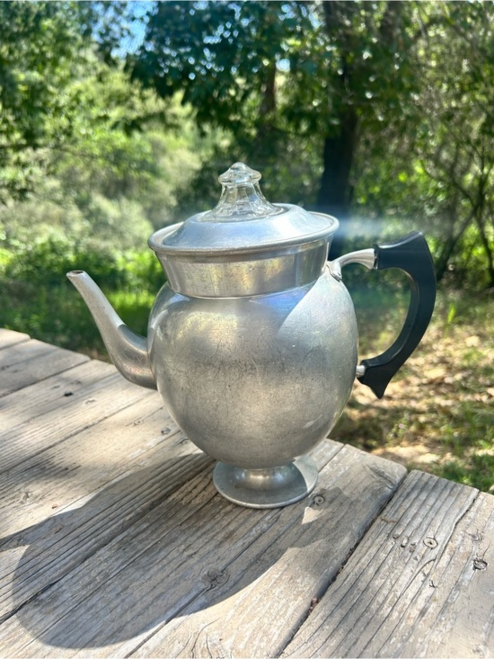 Vintage Landers, Frary & Clark coffee percolator with Pyrex glass knob